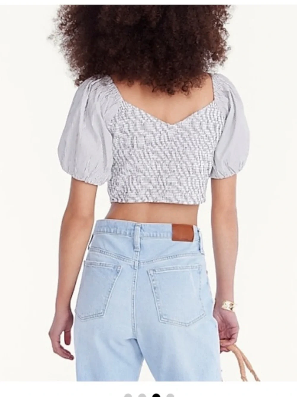 J. Crew White Cropped Sweetheart Puff-Sleeve Top S